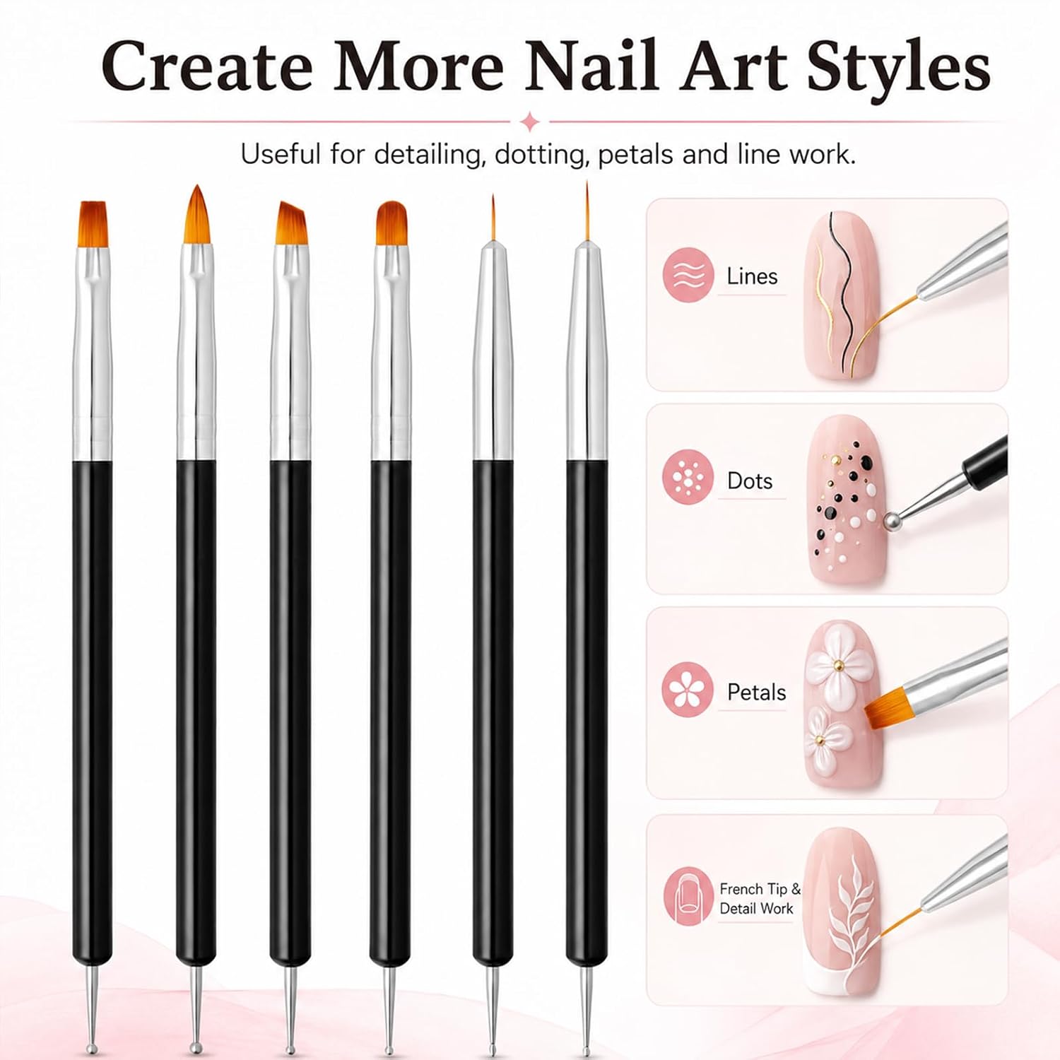 Nail Art Brushes 6PCS Double Ended Dotting Tools Set
