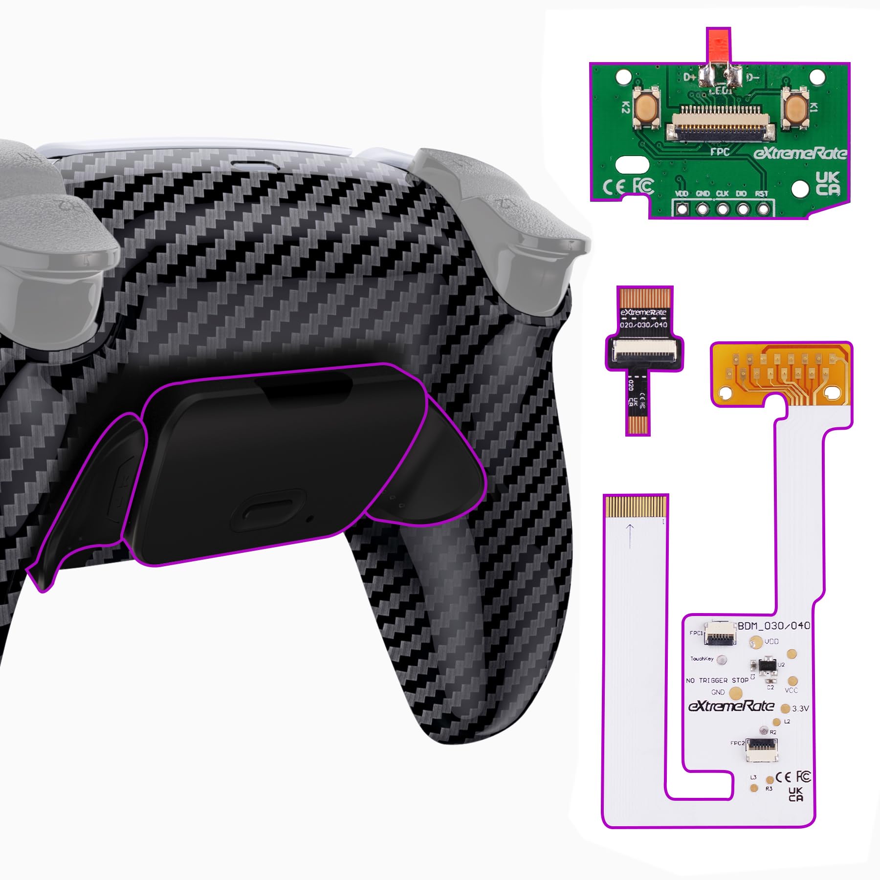 eXtremeRate Rise V3 Remap Kit Programmabile per ps5 Controller,Tasti Aggiuntivi Palette Cover Posteriore Back Button Paddles per ps5 Joystick BDM-030/040/050,Fibra di Carbonio Grafite