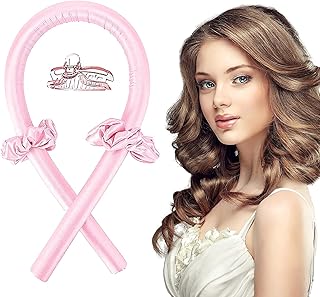 شريط تمويج الشعر بدون حرارة للنساء من ارابيست، شريط رأس من الساتان لتجعيد الشعر الطويل بدون حرارة، طوق للنوم مع مشابك شعر وتوك، إكسسوارات لشعر مجعد وناعم أثناء النوم ليلًا (زهري)