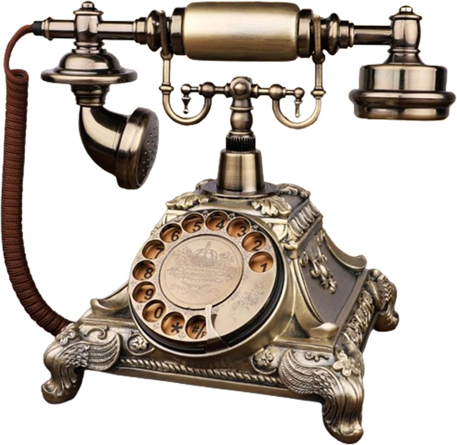 Retro Corded Phone Vintage Desk Phone Old Fashioned Corded Telephone Classic Rotary Dial Telephone,Brass