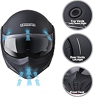 Vista 4 de Full Face Motorcycle Helmet DOT Approved, 180° Reversible Chin Guard Modular Pilot Helmet with Anti-Fog Dual Visors for Adult Men Women