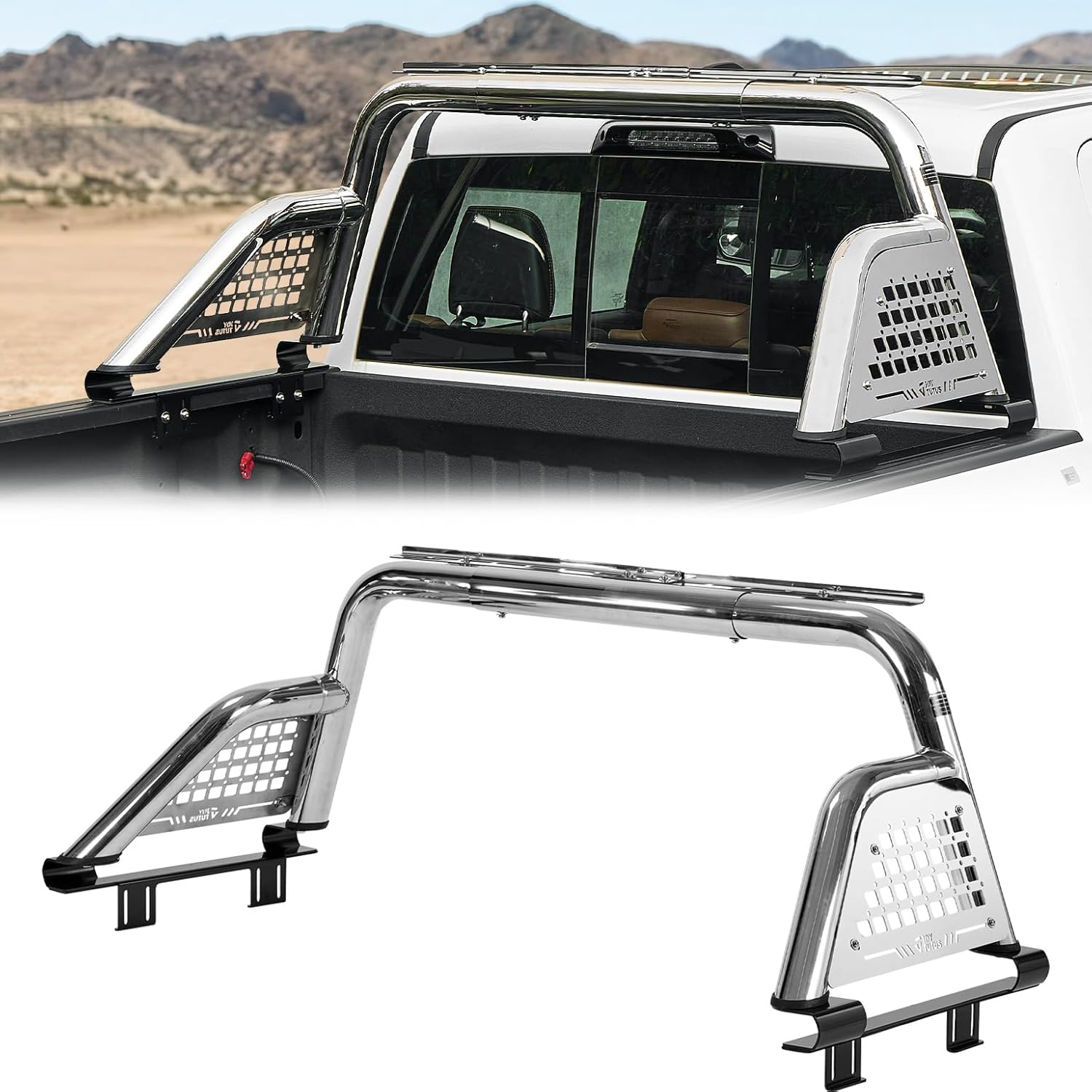 JOYTUTUS Roll Bar for Full Size Truck Stainless Steel Pickup Chase Rack Sport Bar Compatible with F150, F250, F350, Silverado, Sierra, Ram 1500 2500 3500, Tundra