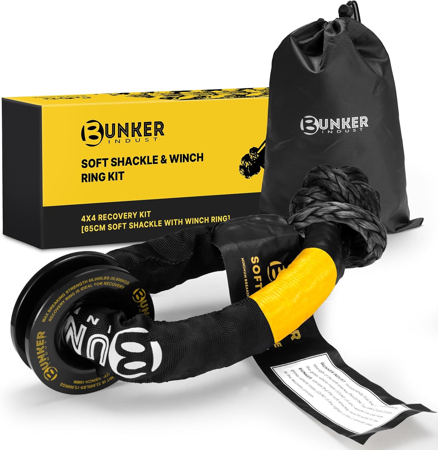 BUNKER INDUST Synthetic Soft Shackle with Winch Ring,Recovery Ring Snatch Rope Towing Straps Block Pulley Kit Winch Accessories for Off-Road ATV UTV Jeep Trailer Truck SUV 4x4