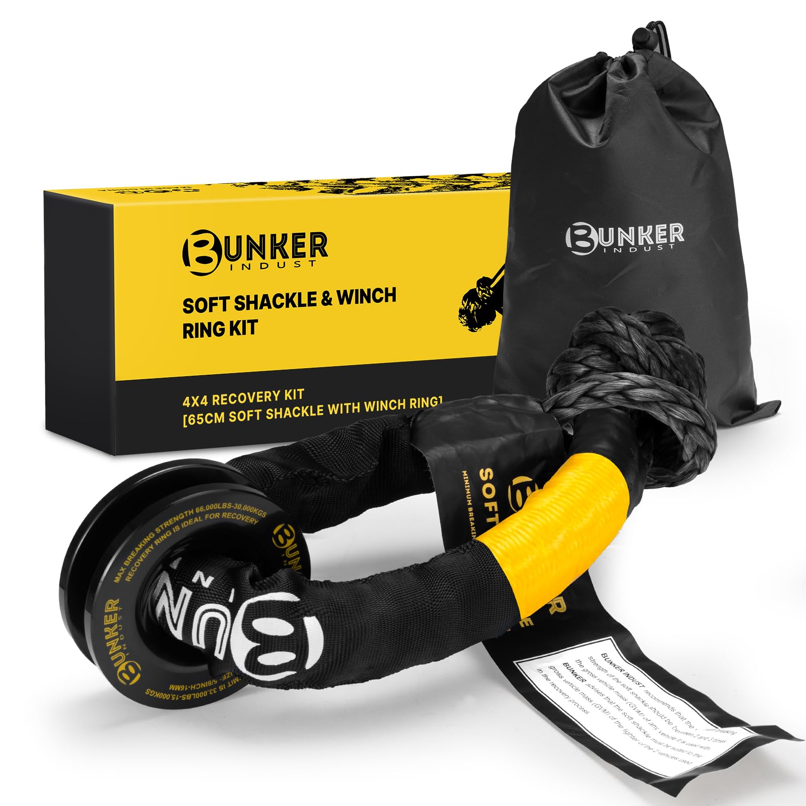 BUNKER INDUST Synthetic Soft Shackle with Winch Ring,Recovery Ring Snatch Rope Towing Straps Block Pulley Kit Winch Accessories for Off-Road ATV UTV Jeep Trailer Truck SUV 4x4