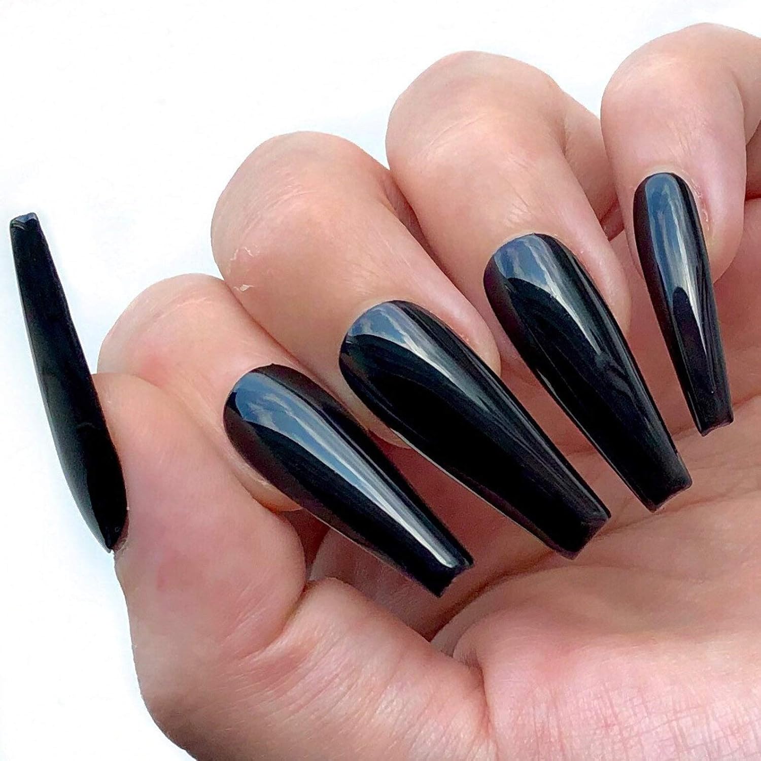 Allkem Black Gloss 2 set bundle | Extra Long Ballerina Press on Nails | Glossy Extra Long Coffin | 10 sizes - 20 pcs false nails full cover Nail kit with Glue
