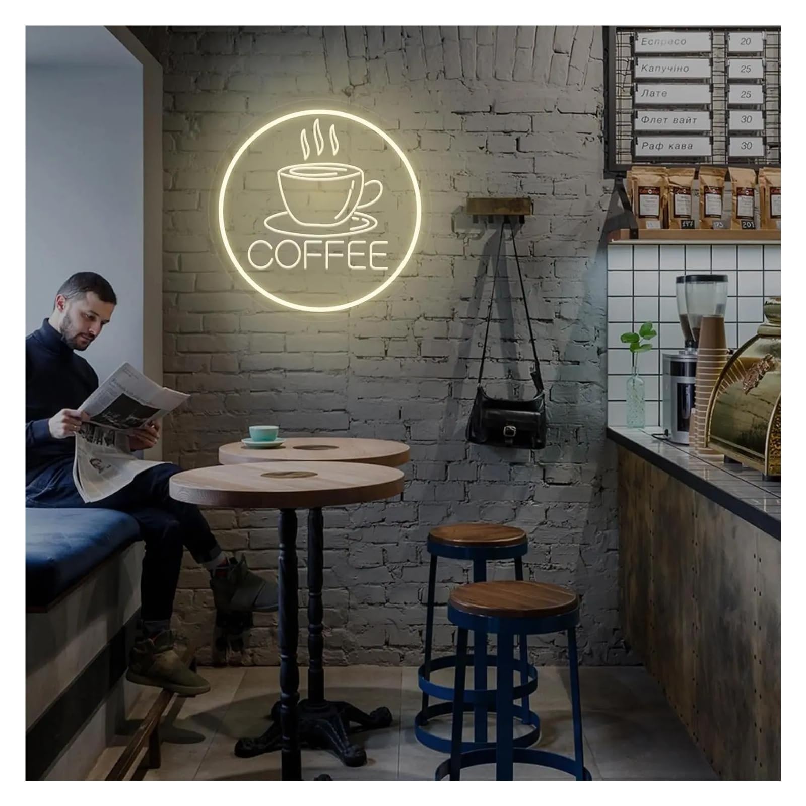 Luz de Diseño de Digital Letrero De Neón Coffee Para Luz De Pared, Lámpara De Noche Blanca Cálida, Alimentada Por USB Para Barbacoa, Tienda, Restaurante, Cerveza, 31cm×31cm