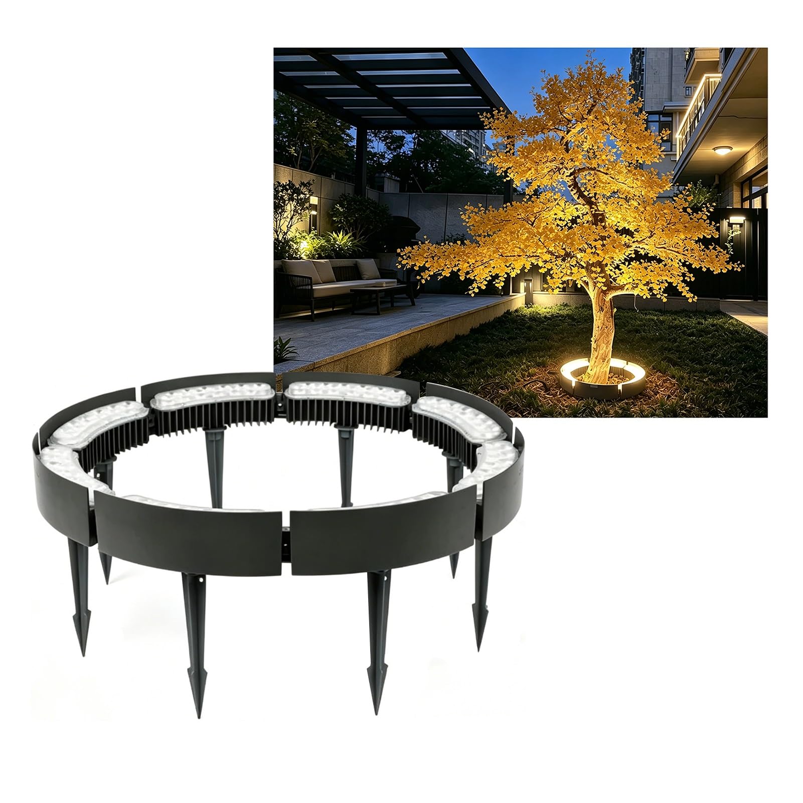 Zewnętrzna Lampa Pierścieniowa Z Palikiem Uziemiającym, Kolorowa Dioda LED DC 24 V IP65 Wodoodporna Palma Rzymskie Kolumny Podświetlające Reflektory Krajobrazowe(Cool White,8 Packs)