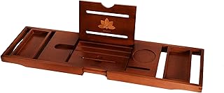VELIATTE Extendible Wooden Bath Shelf 70-105 x 23 x 4 cm - Bamboo Bathtub with Stand and Pen for Tablets and Phones - Wine Holder Bathtub - Bath Table - Tablet Holder Bath