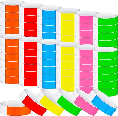 Vista 14 de Tudomro Paquete de 2400 pulseras de papel neón a granel, impermeables, ligeras, adhesivas, conciertos, eventos, fiestas para identificación de mano