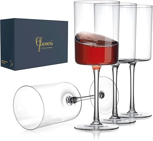 Miniatura 5 de Juego de 4 copas de vino cuadradas modernas con tallo de cristal de 16 onzas, borde alto y delgado, copas de vino grandes para vino tinto y blanco,