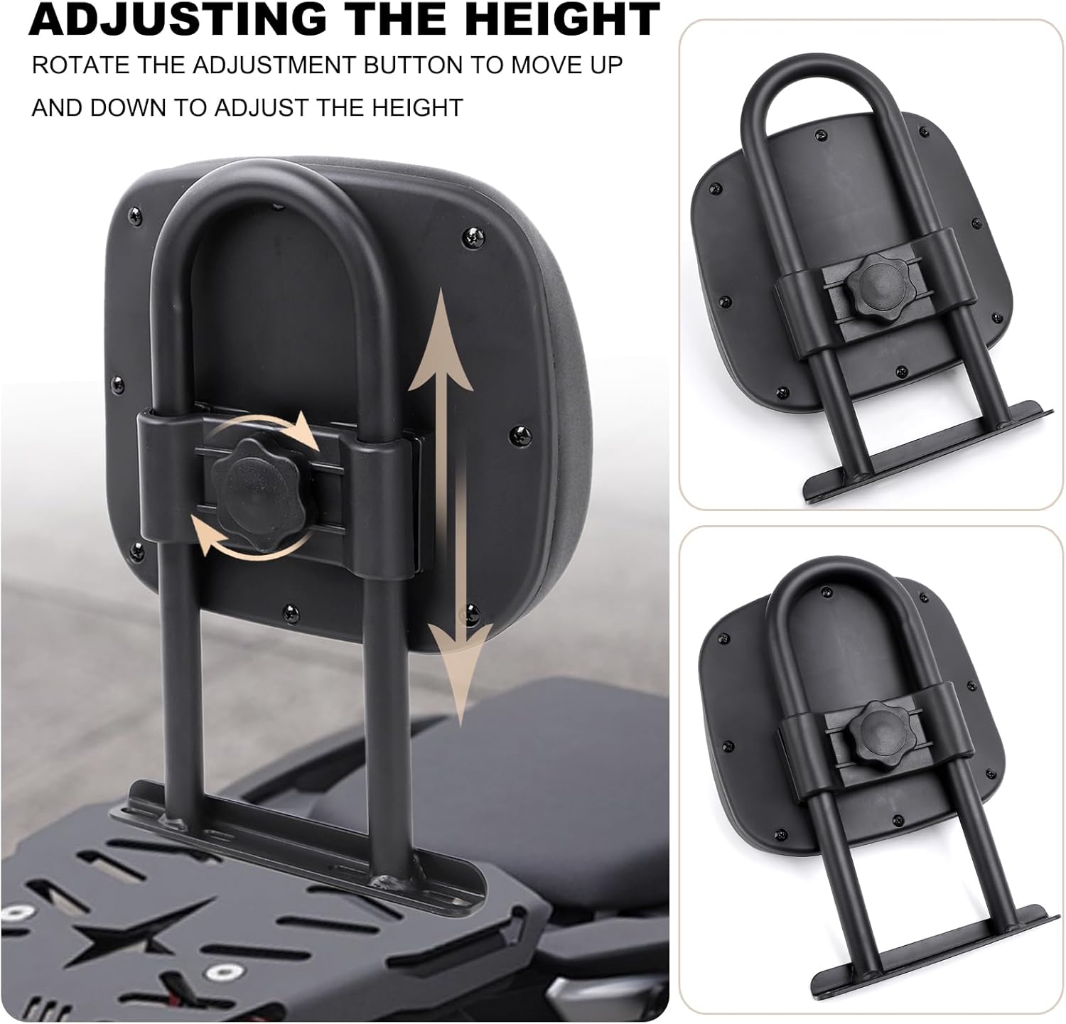 Minho Adjustable Motorcycle Rear Backrest in Soft PU Leather Material Compatible with Hole Spacing of 6.5cm-7.5cm/ 15.5cm-16.5cm Luggage Rack, U Type