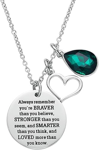 LParkin Collar de piedra natalicia, grabado con texto en inglés You are Braver Than You Believe, regalo de graduación, mejor amigo, regalos de