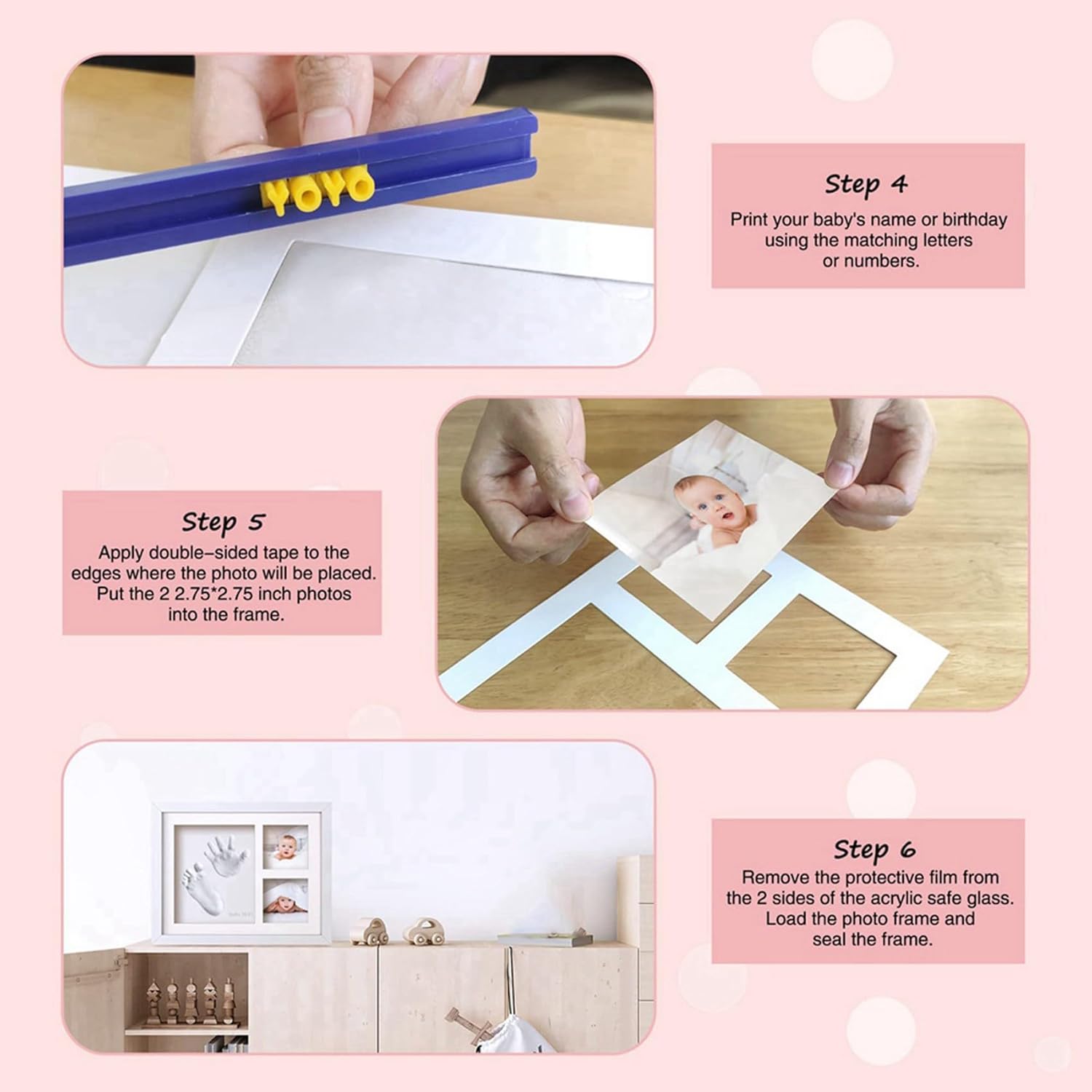 2X Cute Baby Hand & Footprints Kit, Newborn Handprint Footprints Keepsake Frame, Pet FootPrints Clay Kits Picture Frames