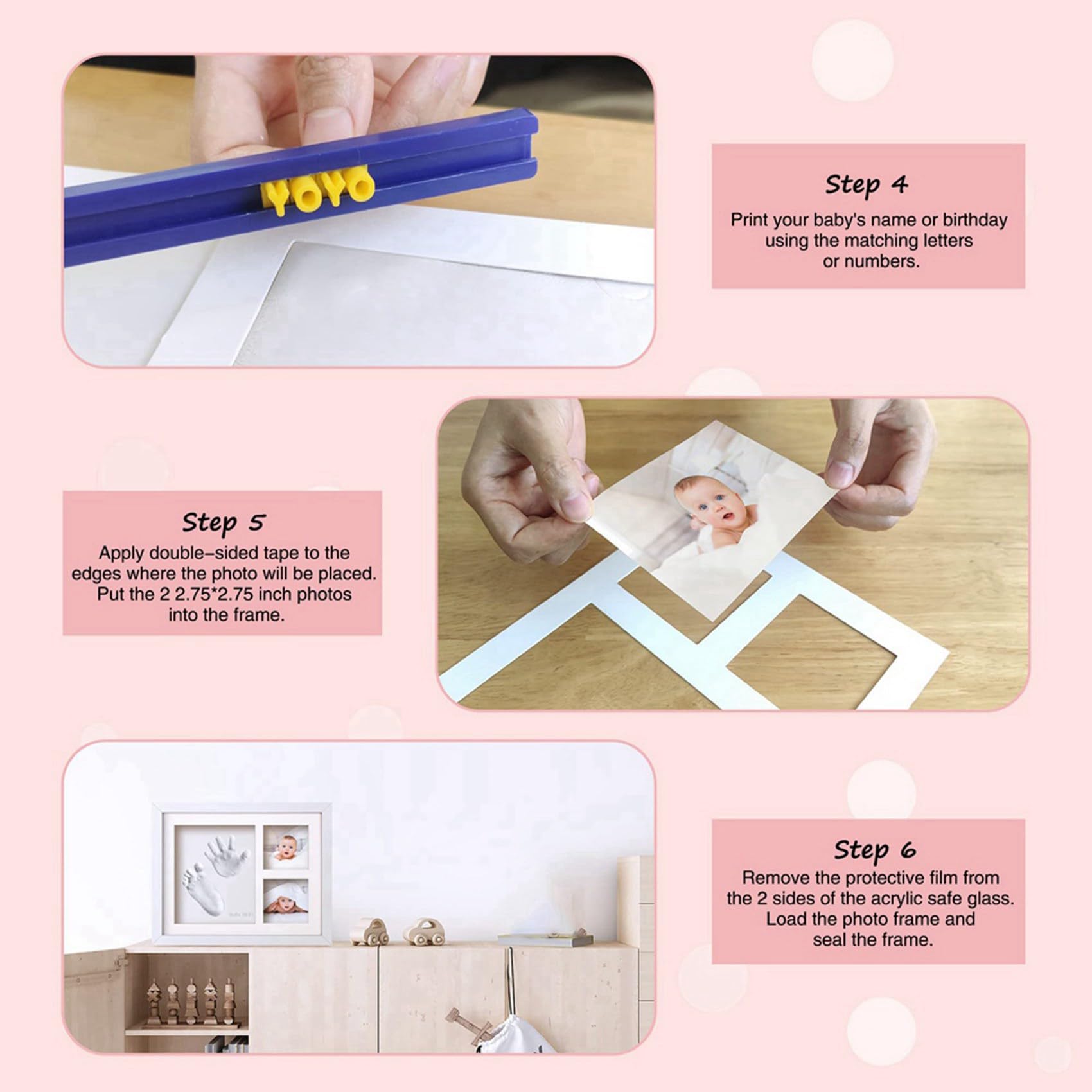 2X Kit Carino di e Impronte di Bambini, Cornice Ricordo con Impronte di di Neonati, Kit di Argilla con Impronte di Animali Domestici, Cornici per Foto