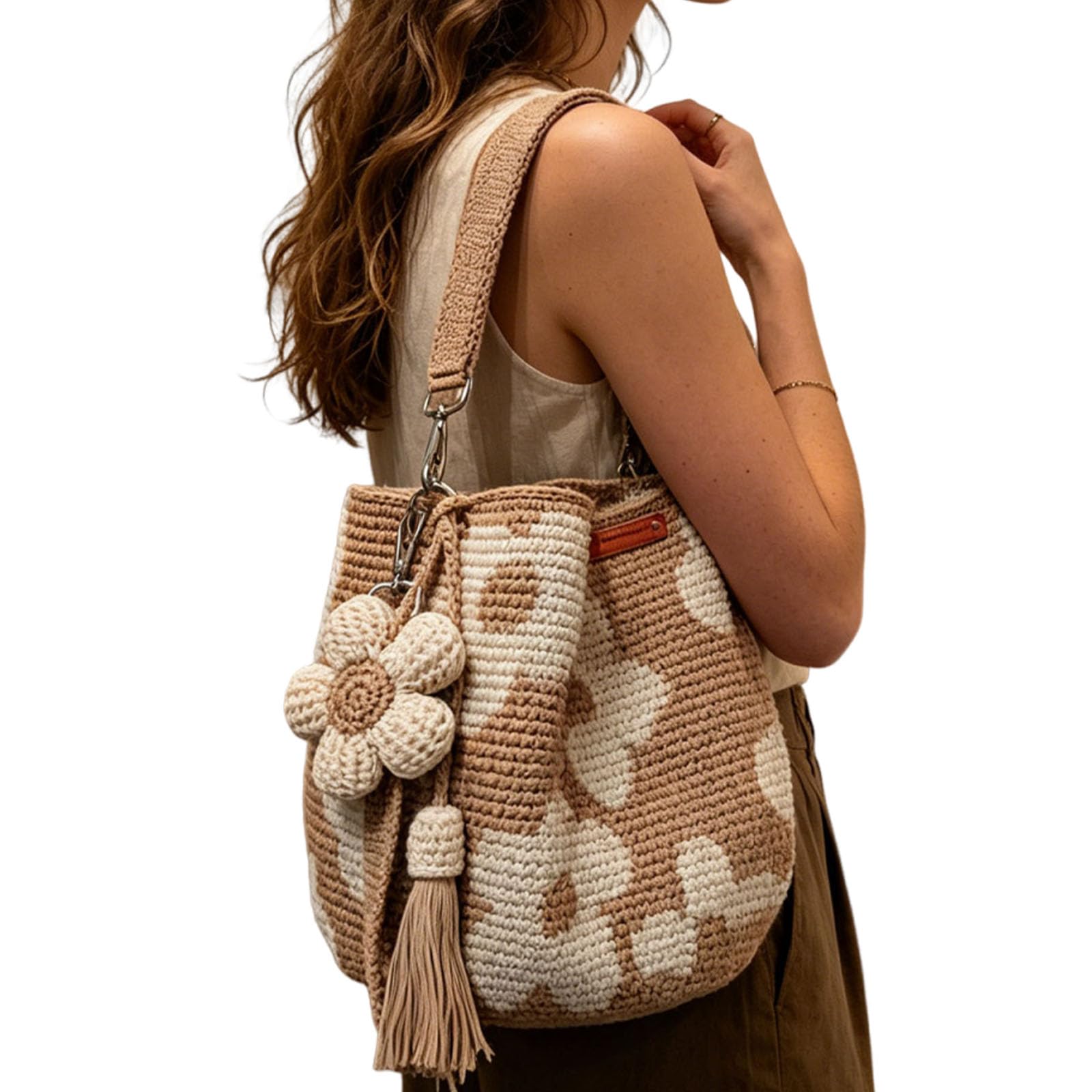Bolso bandolera de verano en crochet con pompón de flores, estilo bohemio ligero para mujer en playa y vacaciones