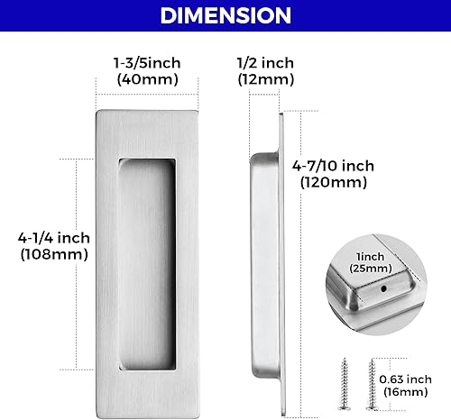 Miniatura 10 de Paquete de 2 manijas de puerta corredizas de armario con bolsillo, tiradores de puerta de granero de 5.9 pulgadas, tiradores de níquel cepillado,