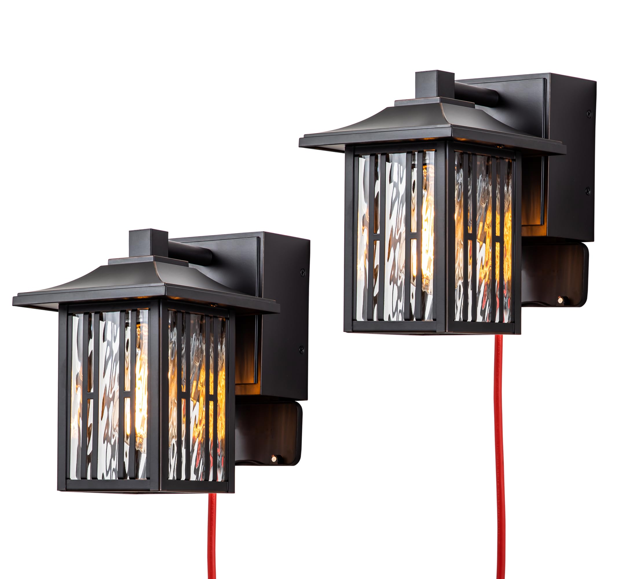 OUPAVOCS Outdoor Porch Lights with GFCI Outlet, Bronze Exterior Wall Lights Fixture for House, Patio Lights Wall Mount with Water Ripple Glass,