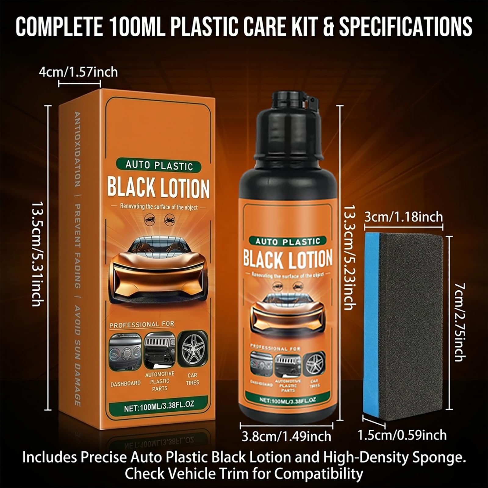 Auto Plastic Restorer Kit, Auto Plastic Black Lotion for Dashboard Door Panel Bumper Tire Trim, Car Plastic Restorer & Interior Cleaner Fast Drying Long Lasting Coating (2Pcs)