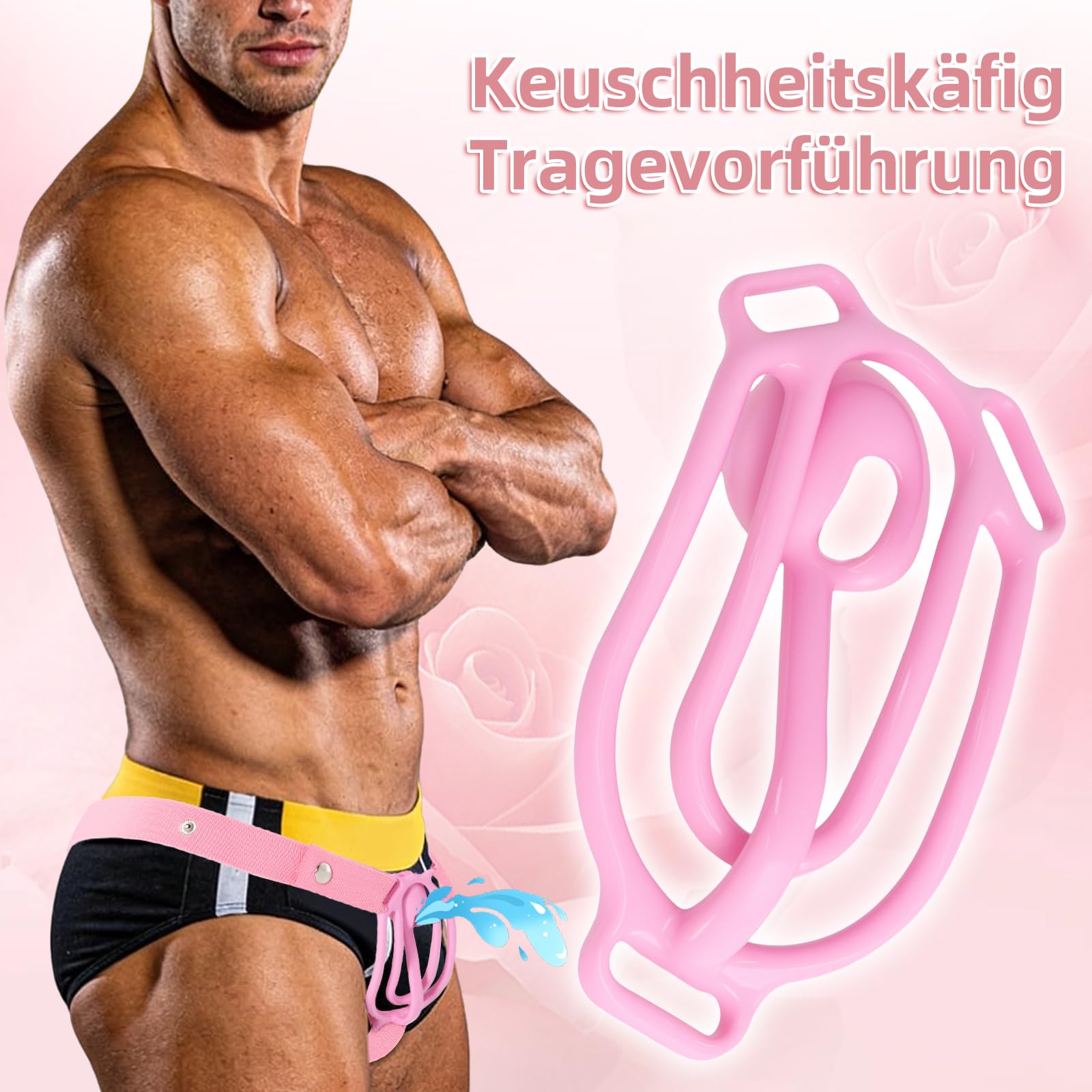 Cage de Chasteté pour Pénis Inversé Chastity Cage Man avec Plateau Urinaire et Trois Trous pour Ceinture Sex Toýs Homme Cage Chastetée Légère en Résine pour Bondage du Pénis (Pink-A)
