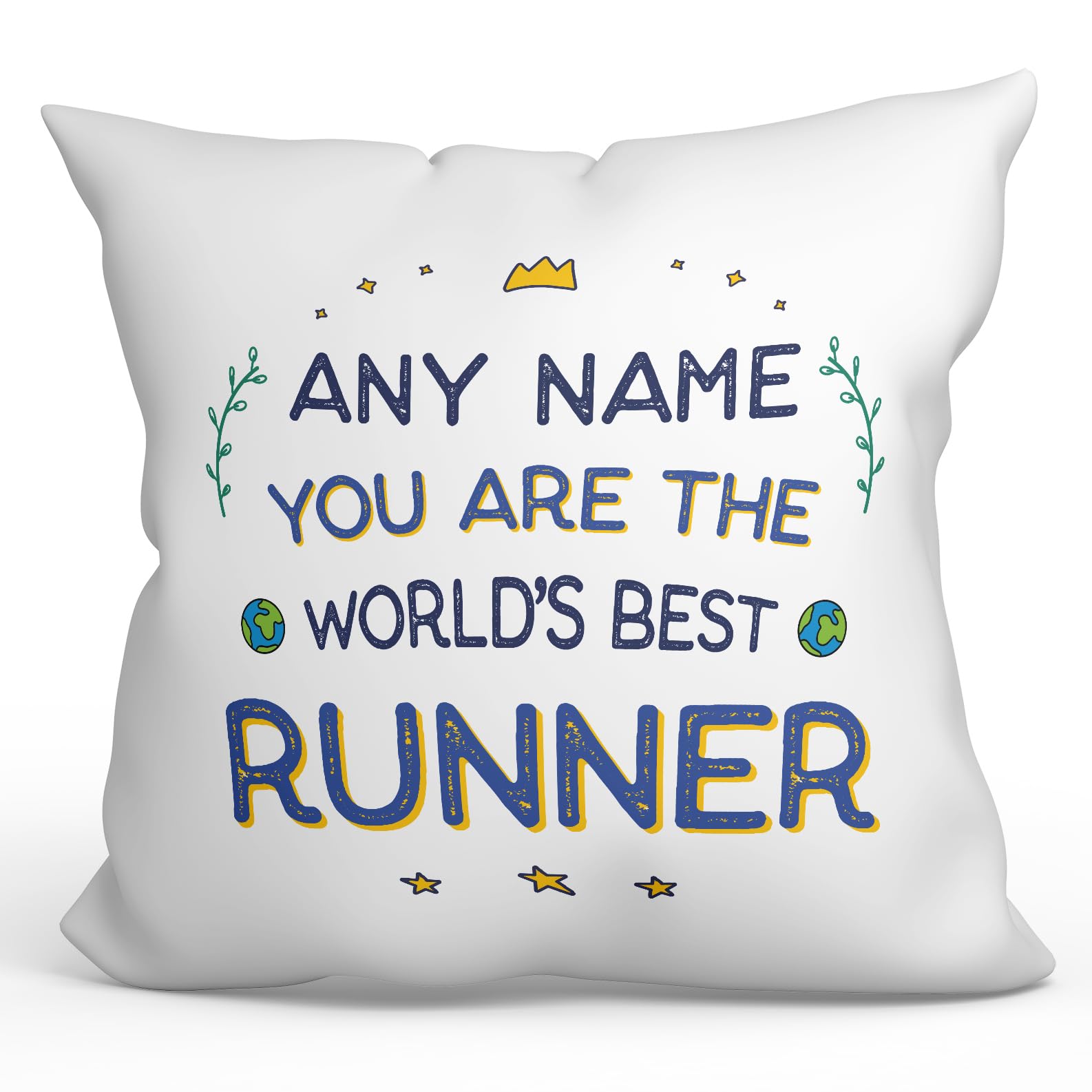 MUGFFINS Personalised Cushion for RUNNER Padding included - in English - World's Best - Funny custom gift - Pillow: cover and filling 15.7x15.7 inches โ image 1