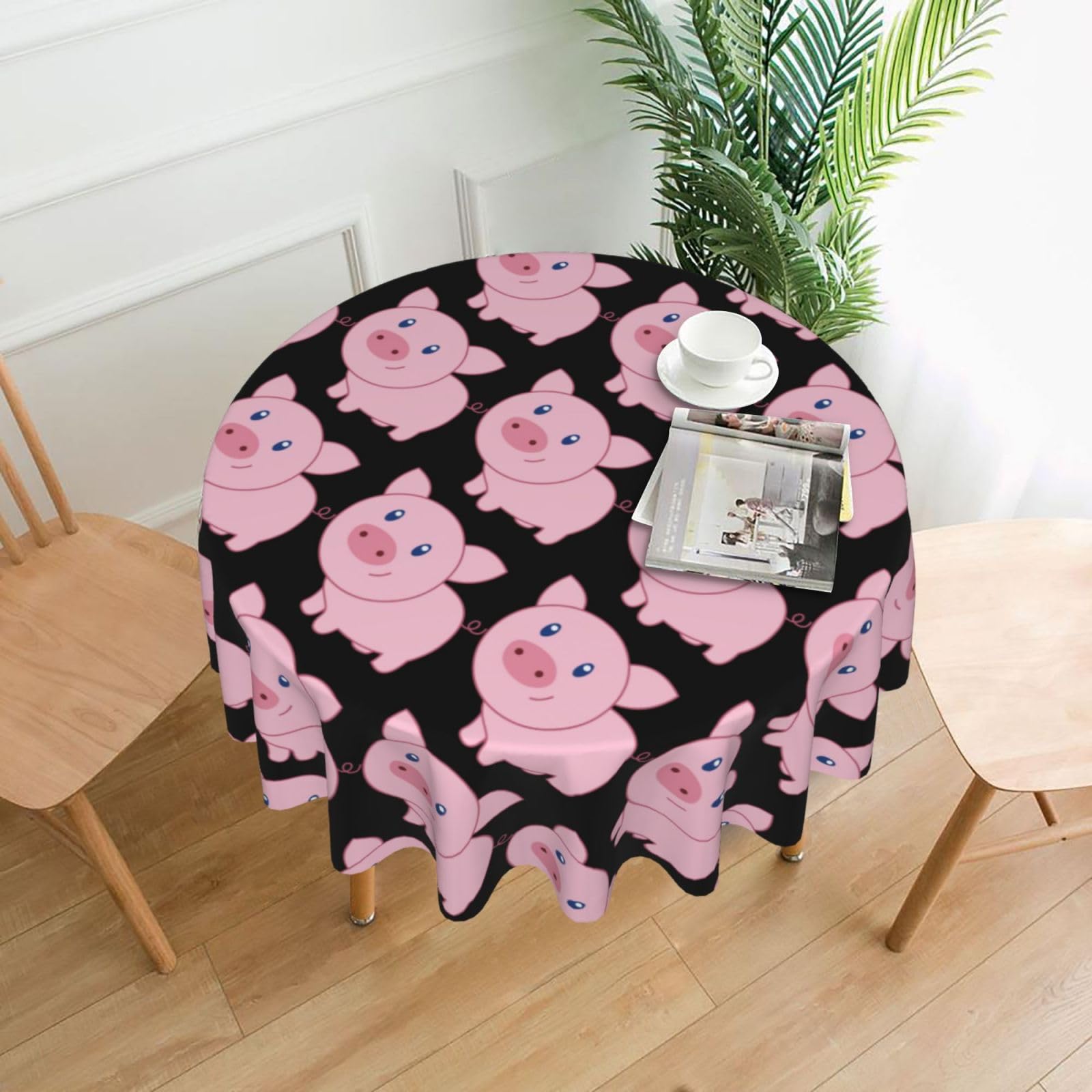 Uusnwaa Cute Pig Print Round Tablecloth 60 Inch, Stain Wrinkle Resistant Washable Polyester Table Cover For Kitchen Party