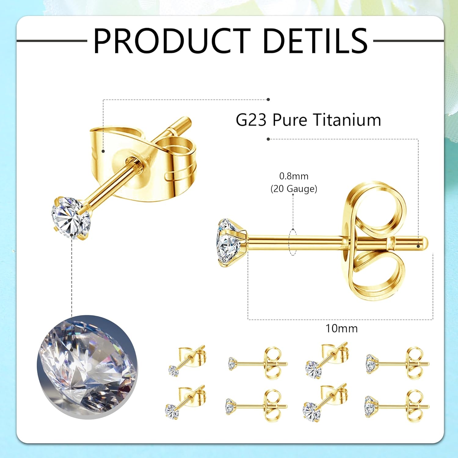 Staligue Titanium Stud Earrings for Sensitive Ears 2-5MM Cubic Zirconia Ball Dot Hypoallergenic Implant Grade Pure Titanium Earrings Studs for Women - Image 2