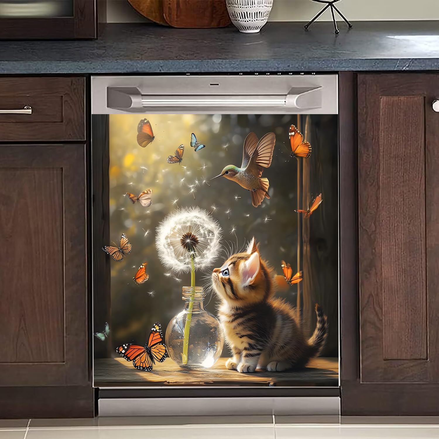 BVBOX Dishwasher Magnet Cover 23"x26", Reusable Magnetic Refrigerator Covers, Decorative Magnets Cover Fridge Door Skin Panel Stickers for Home Kitchen Appliance