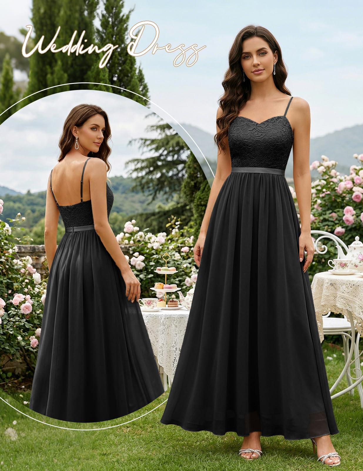 DRESSTELLS Abito formale da donna, lungo, per damigella d'onore, matrimonio, ospiti, modesto, ballo di fine anno, cocktail party