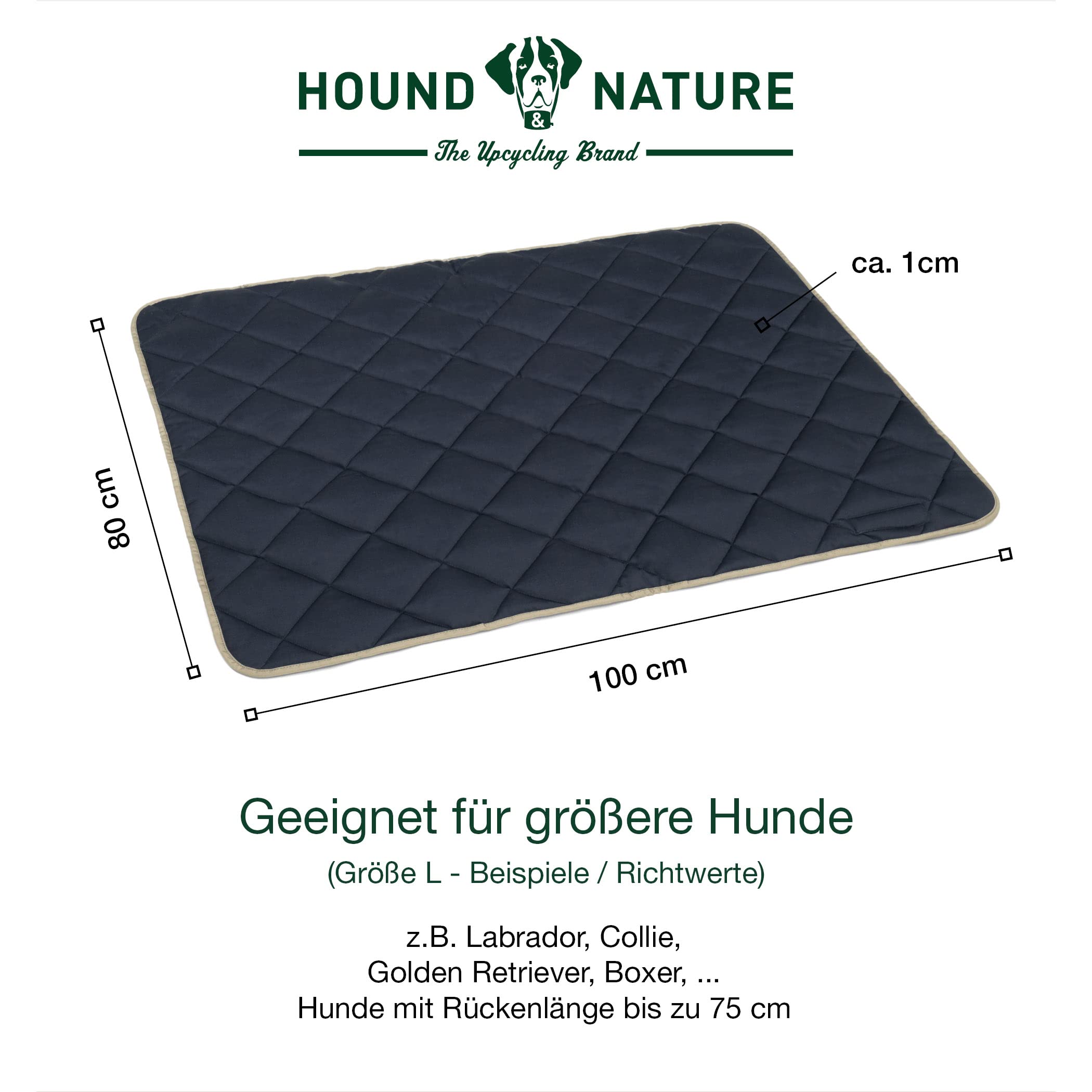 Hound & Nature Manta para perros ecológica Davos, suave, lavable, manta térmica acolchada, higiénica, resistente y sostenible, 100 x 80 cm, color topo/azul