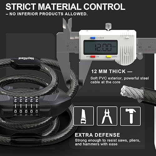 Miniatura 4 de Candado eléctrico para scooter, candado de bicicleta con combinación de 5 dígitos, cerraduras de cable doble de 0.44 pulgadas, seguridad de 3.44