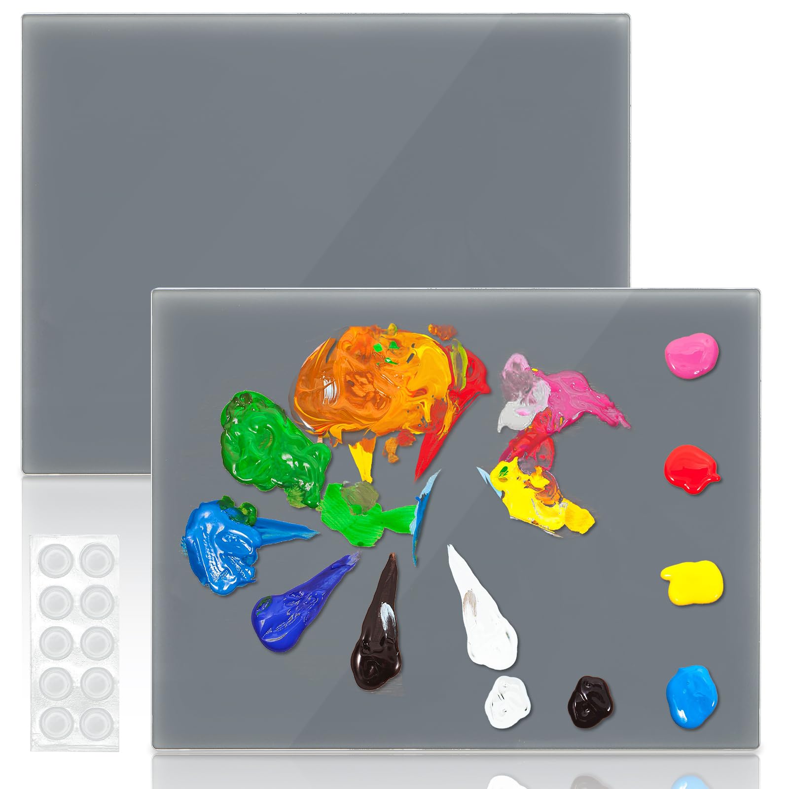 Lot de 2 palettes de peinture en verre trempé gris neutre, 30,5 x 40,6 cm, résistantes aux rayures, facile à nettoyer, pour huile, acrylique, aquarelle, gouache, loisirs créatifs