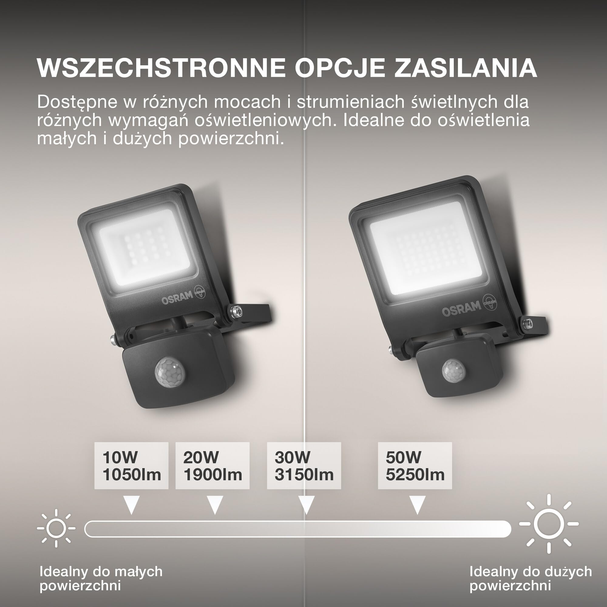 OSRAM ENDURA Flood Sensor LED Reflektor Zewnętrzny, 30W, 3000lm, 3000K ciepła biel, Czujnik Ruchu 9m, Aluminium, IP65