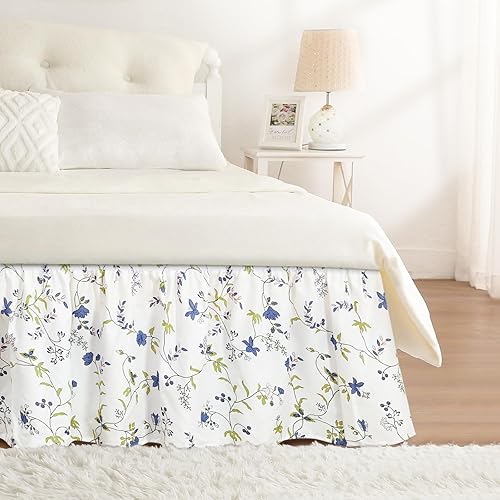 Vista 44 de Falda de cama RIMELA tamaño Queen color verde bebé con caída de 15 pulgadas, falda elástica envolvente, volante que protege contra el polvo