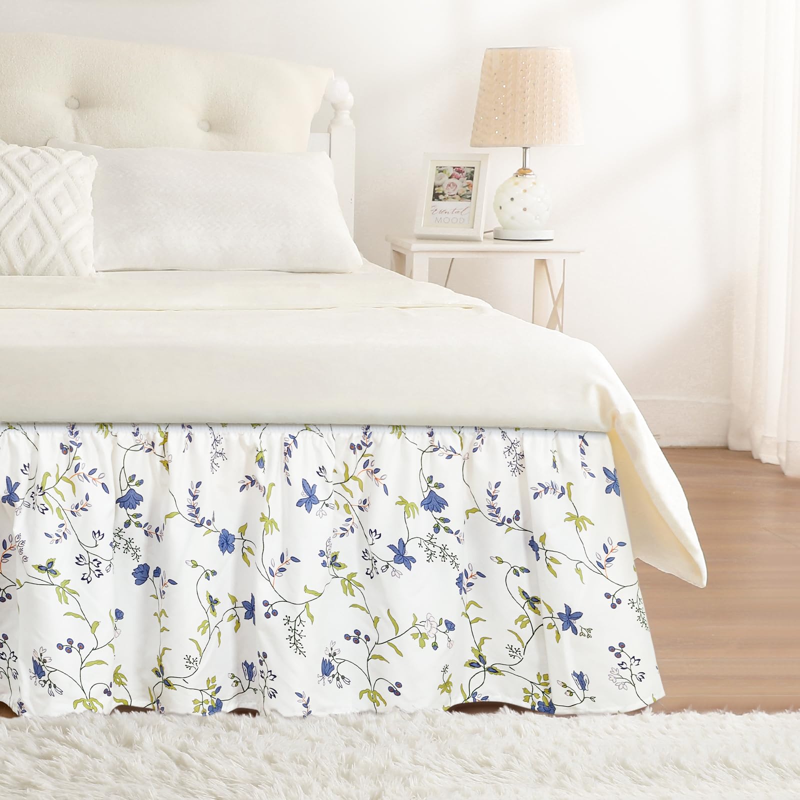 Sweet Blueberry Bed Skirt Queen 15" Drop, Elastic Wrap Around Bedskirt