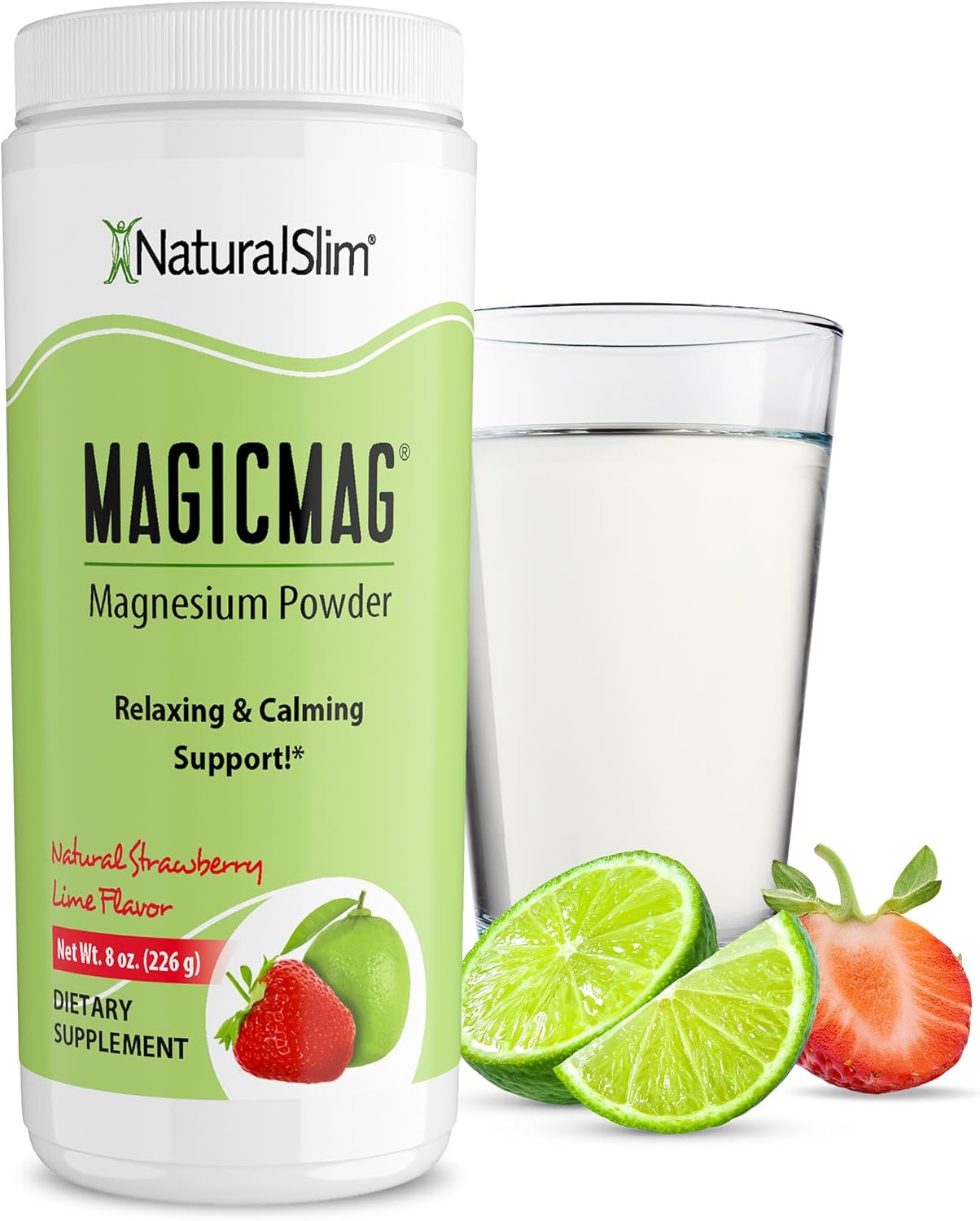 Product image of NaturalSlim Magicmag Pure Magnesium Citrate Powder – Stress, Constipation, Muscle, Heart Health, and Sleep Support | Natural Strawberry & Lime Flavored Magnesium Supplement - 8oz Drink Mix (Solo)