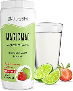 NaturalSlim Magicmag Pure Magnesium Citrate Powder – Stress, Constipation, Muscle, Heart Health, and Sleep Support | Natural Strawberry & Lime Flavored Magnesium Supplement - 8oz Drink Mix (Solo)