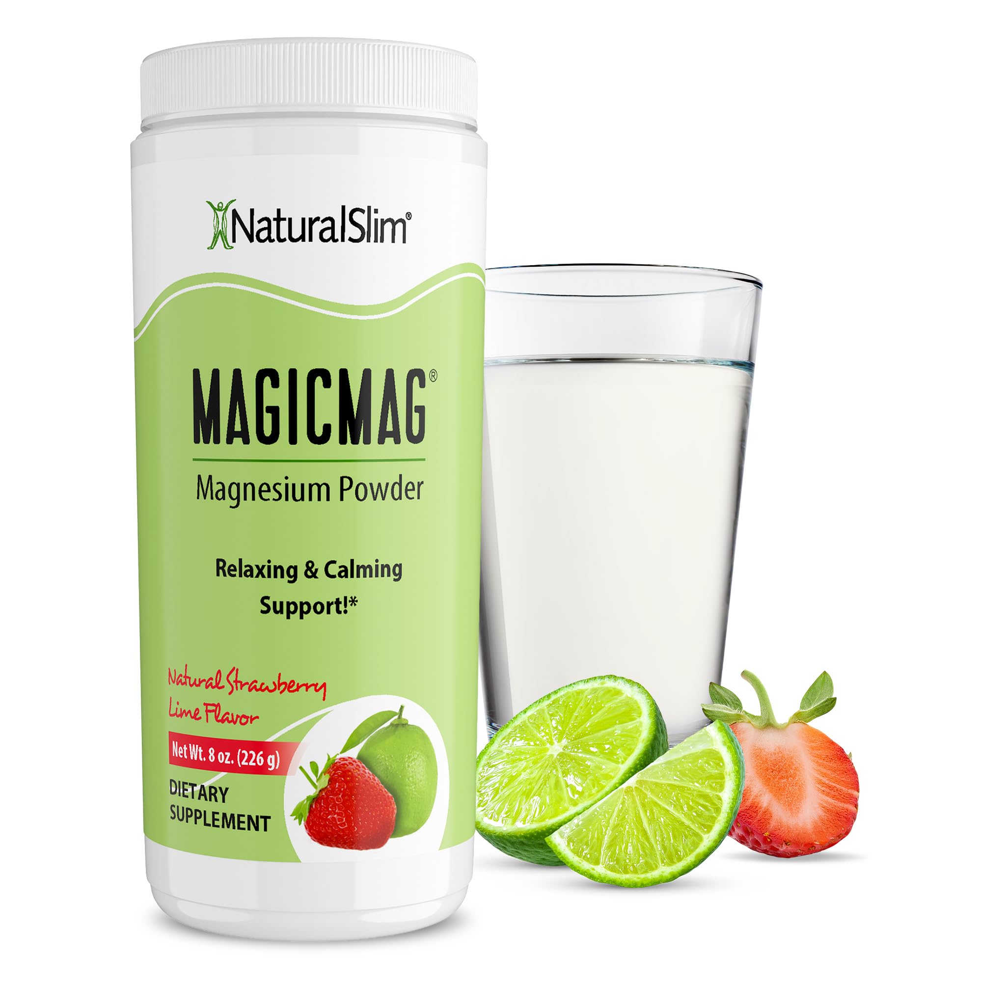 NaturalSlim Magicmag Pure Magnesium Citrate Powder – Stress, Constipation, Muscle, Heart Health, and Sleep Support | Natural Strawberry & Lime Flavored Magnesium Supplement - 8oz Drink Mix (Solo)