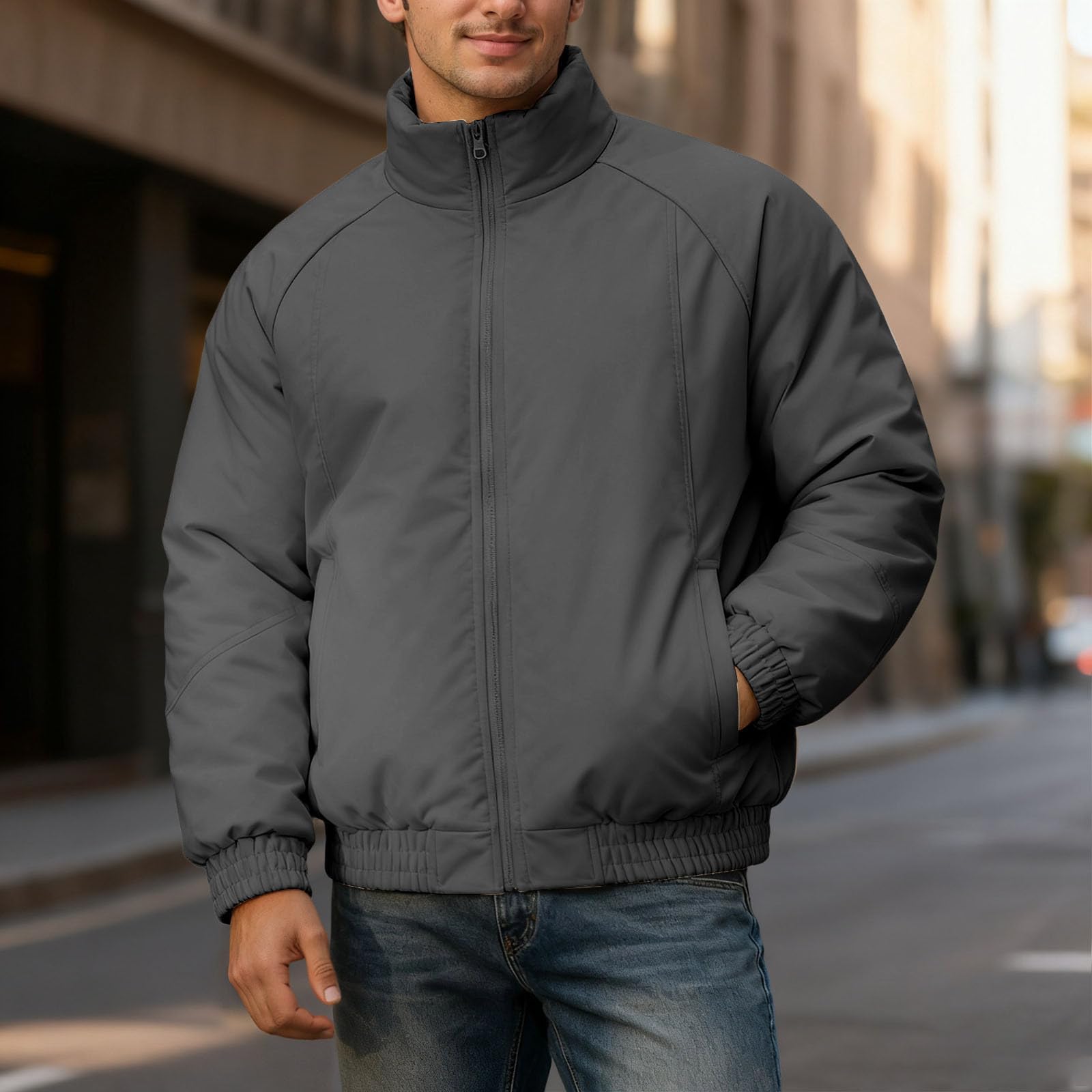 Chaqueta para hombre con cremallera y chaqueta deportiva para hombre Slim abrigo de invierno acolchado con cuello alto, cálido y aislante térmico a prueba de viento y cómodo ideal para clima frío