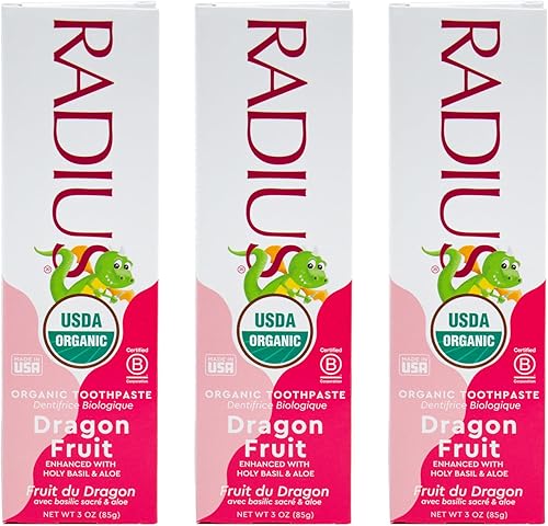 RADIUS USDA - Pasta de dientes orgánica para niños, 3 onzas, no tóxica, sin químicos, sin gluten, diseñada para mejorar la salud de las encías para