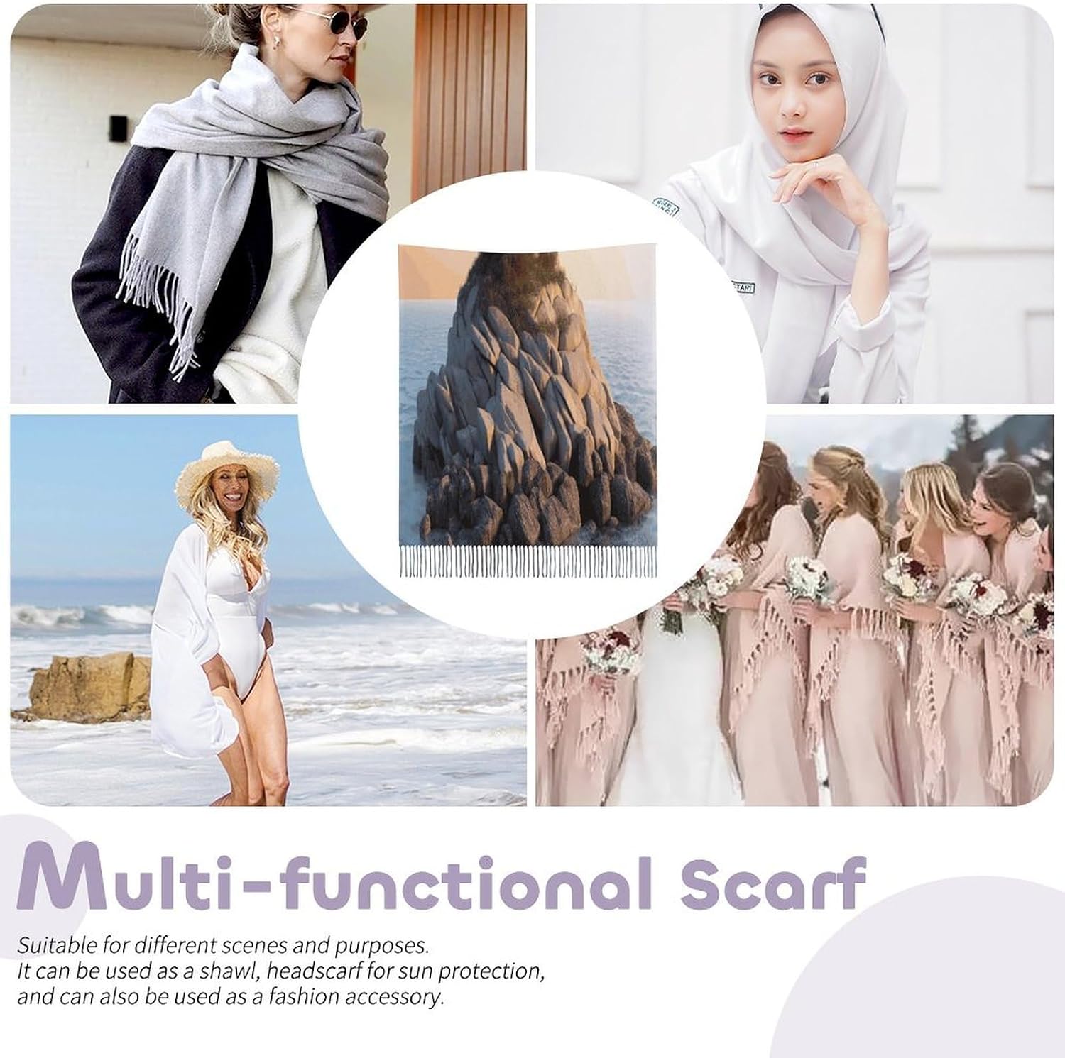 3D Seaside Lighthouse Scarf for Women Men Soft Warm Fashion Blanket Scarves Classic Cashmere Feel Scarf Long Shawl Large Scarves Cold Weather Thick Blanket Scarfs