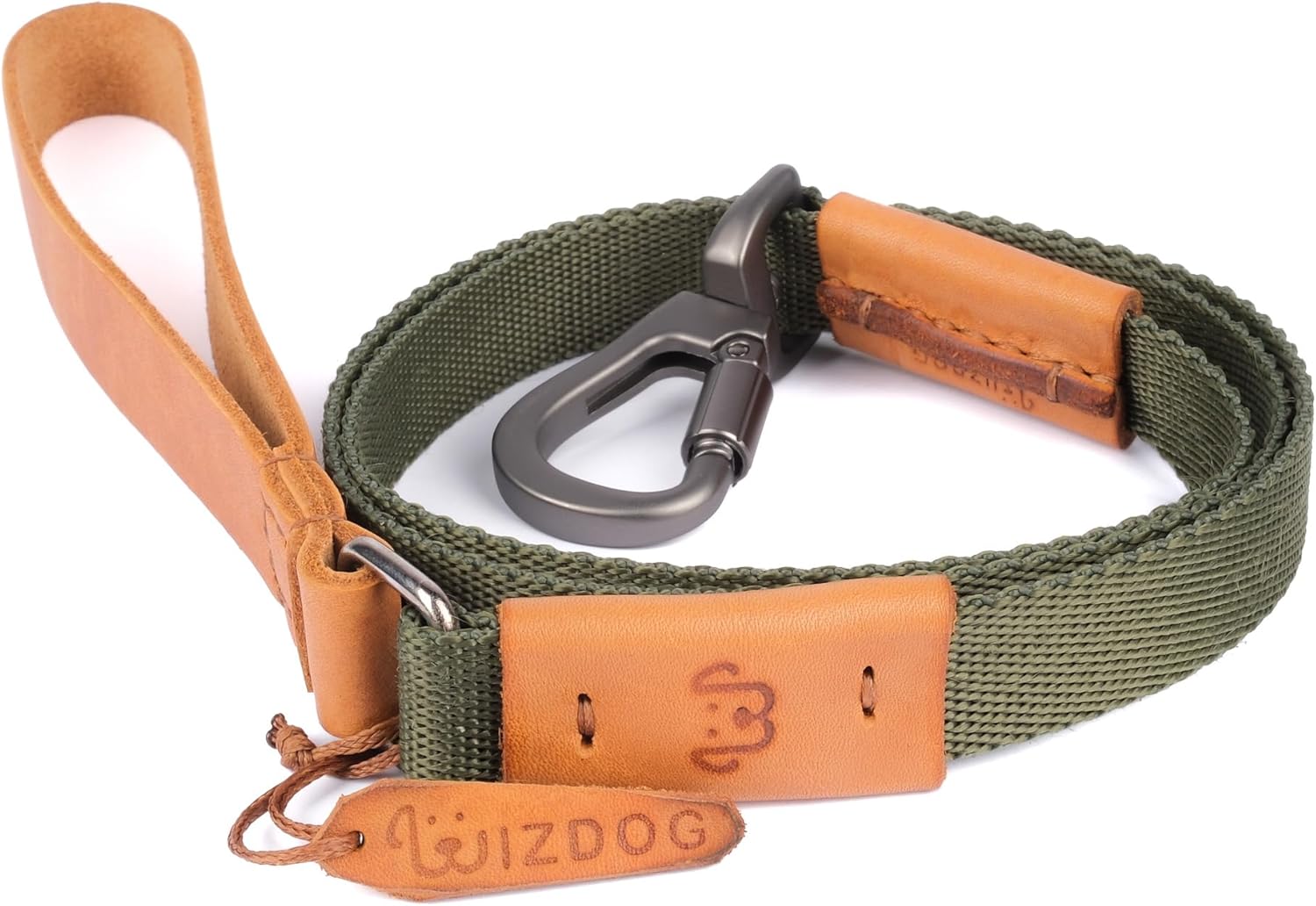 Dog Leash, 2 ft/4 ft/6 ft - Nylon Pet Leash, Leather Handle Thick Lead Leash for Large Medium Dogs Small Puppy, Reinforced with Leather Tailor Connection (Army, 4ft)
