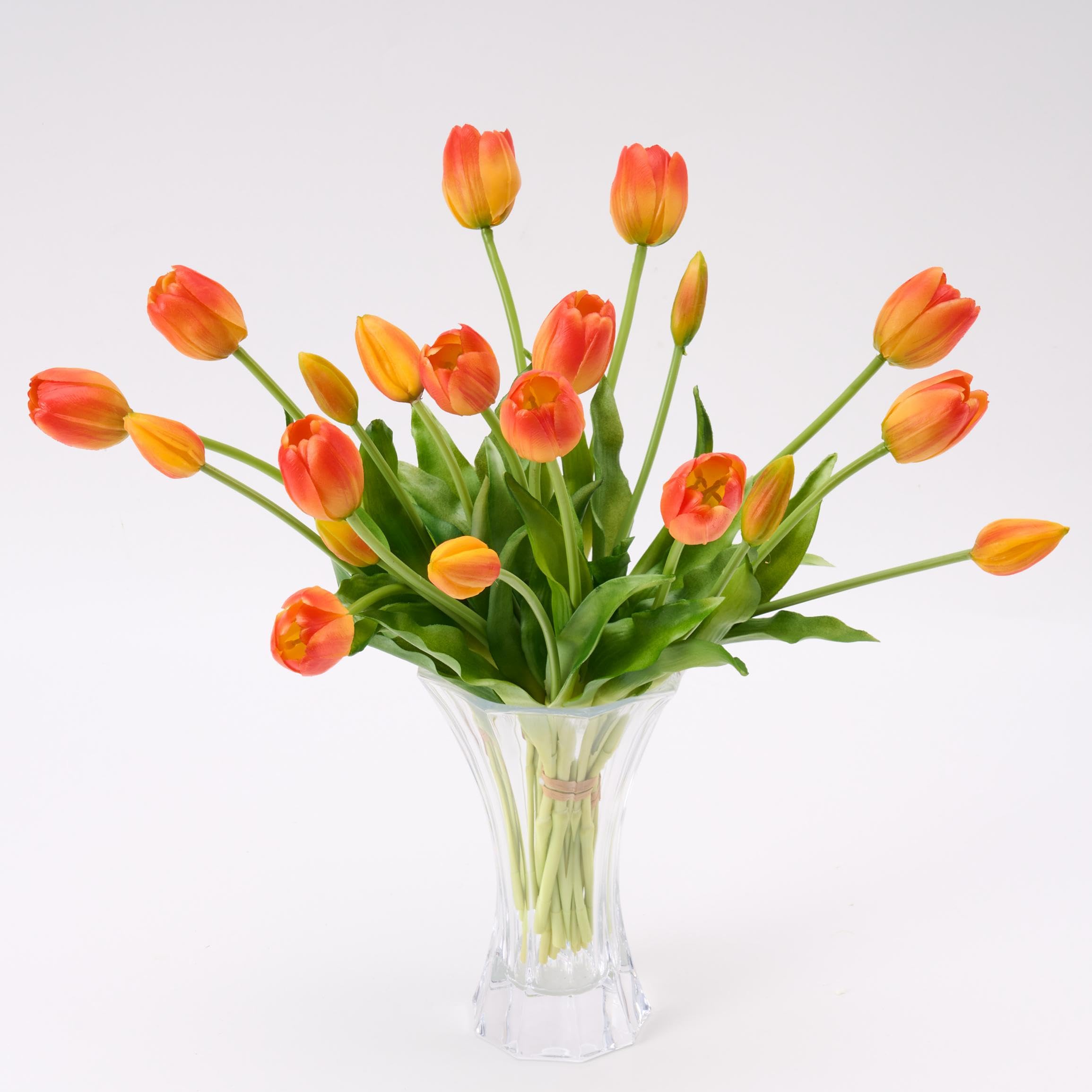 Avoeco 20 Pcs Real Touch Artificial Tulips – Lifelike Faux Tulip Flowers Bouquet for Vase, Elegant Home Decor, Wedding & Table Centerpieces (20, Orange)