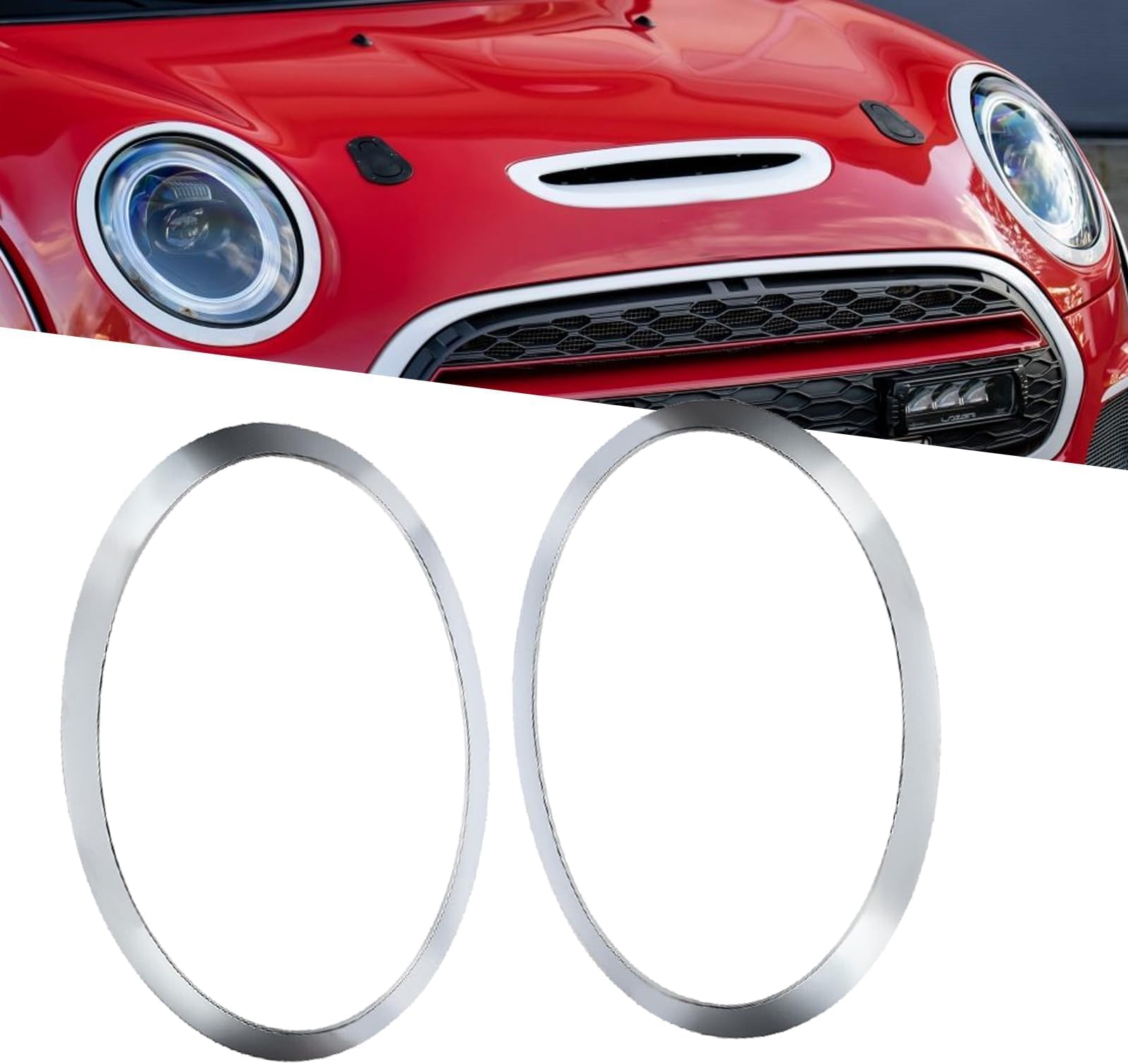 Pack of 2 Mini Headlight Trim Ring, Headlight Trim Ring, Car Replacement Compatible with BMW Mini Cooper F55/F56/F57, 51137300631, 51137300632, 51712355791, 51712355798 (Silver)