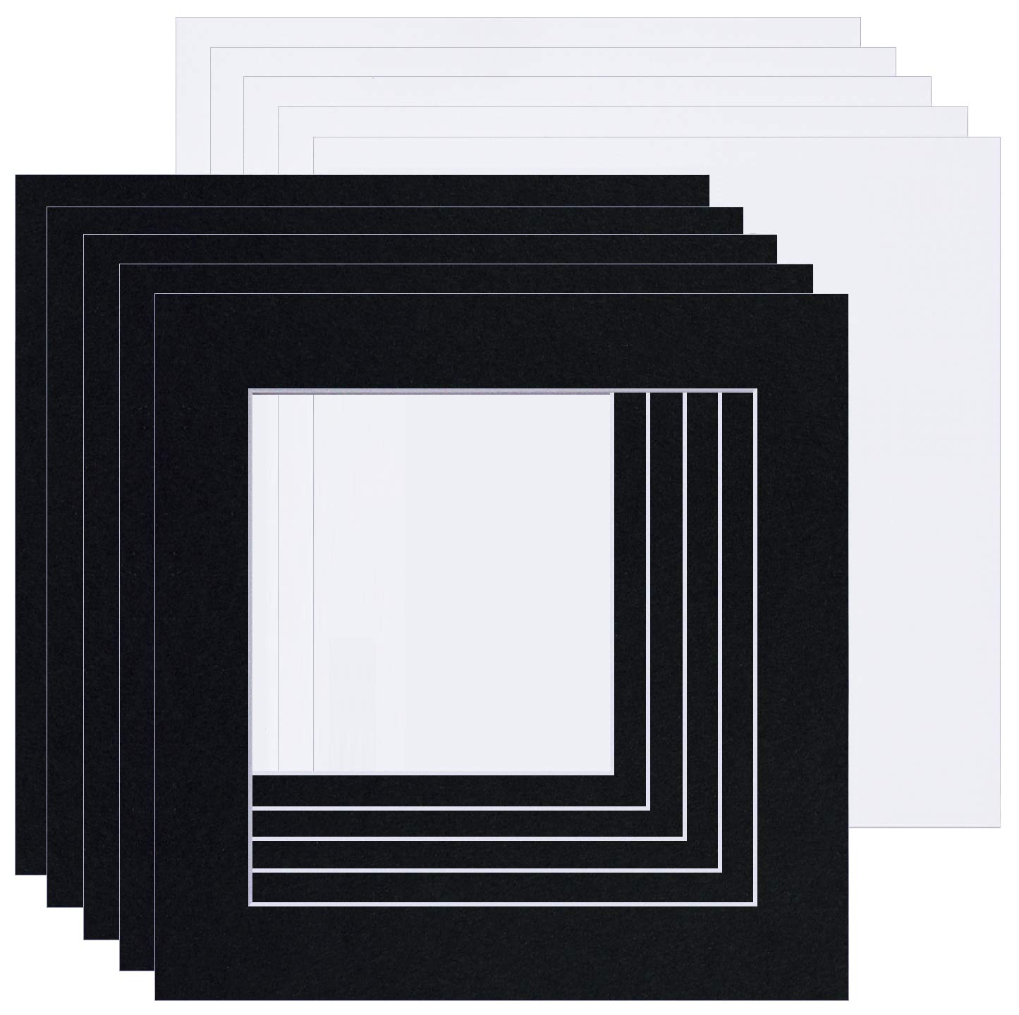 Picture Mounts with Backs, Pack of 10, Choice of Size & Colour [Black (White-core), 10 pcs, 5 x 5 to fit 3 x 3]