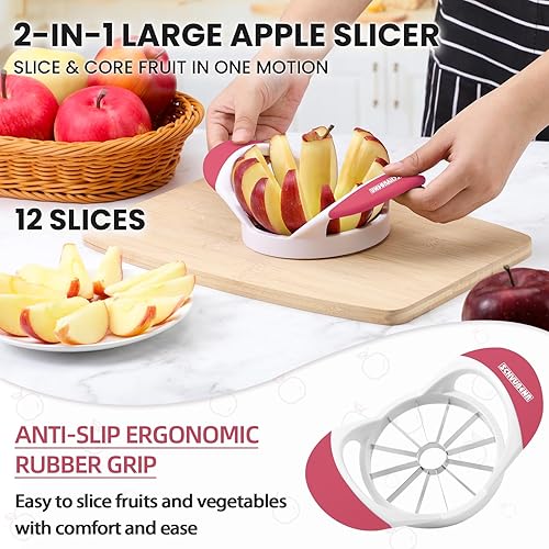 Miniatura 10 de Cortador de manzana grande de 4.72 pulgadas con 12 cuchillas, cortador profesional de manzana, descorazonador de manzana de acero inoxidable,