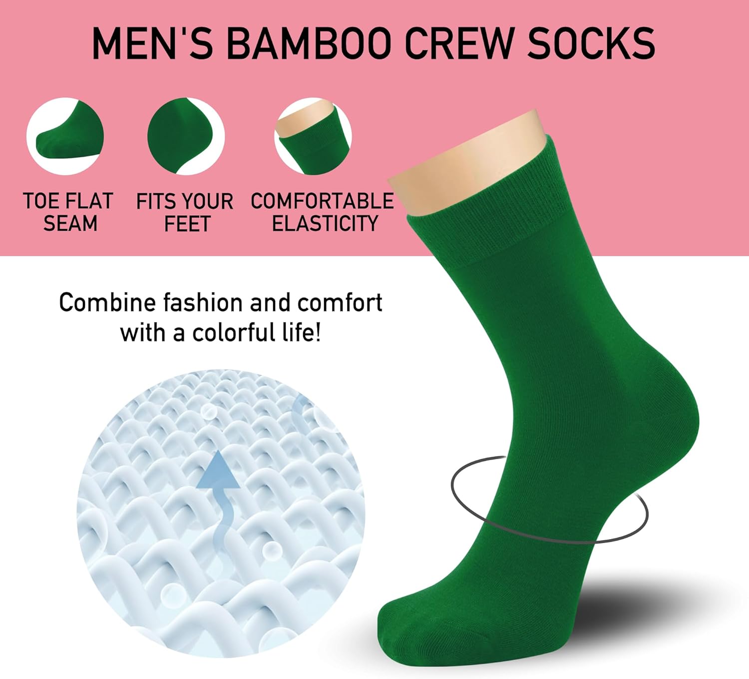 Mens Viscose Bamboo Crew Socks Breathable Classic Vibrant Colorful Fashion Cool Socks 4 Pairs - Image 3