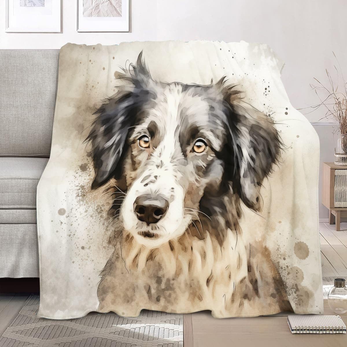 Générique Couverture Cadeau XXL 180x200cm Aquarelle Animal Chien Polaire Couverture Chaude Douce Blanc Plaid pour Lits Canapés Chaises et Divans - pour Toutes Les Saisons