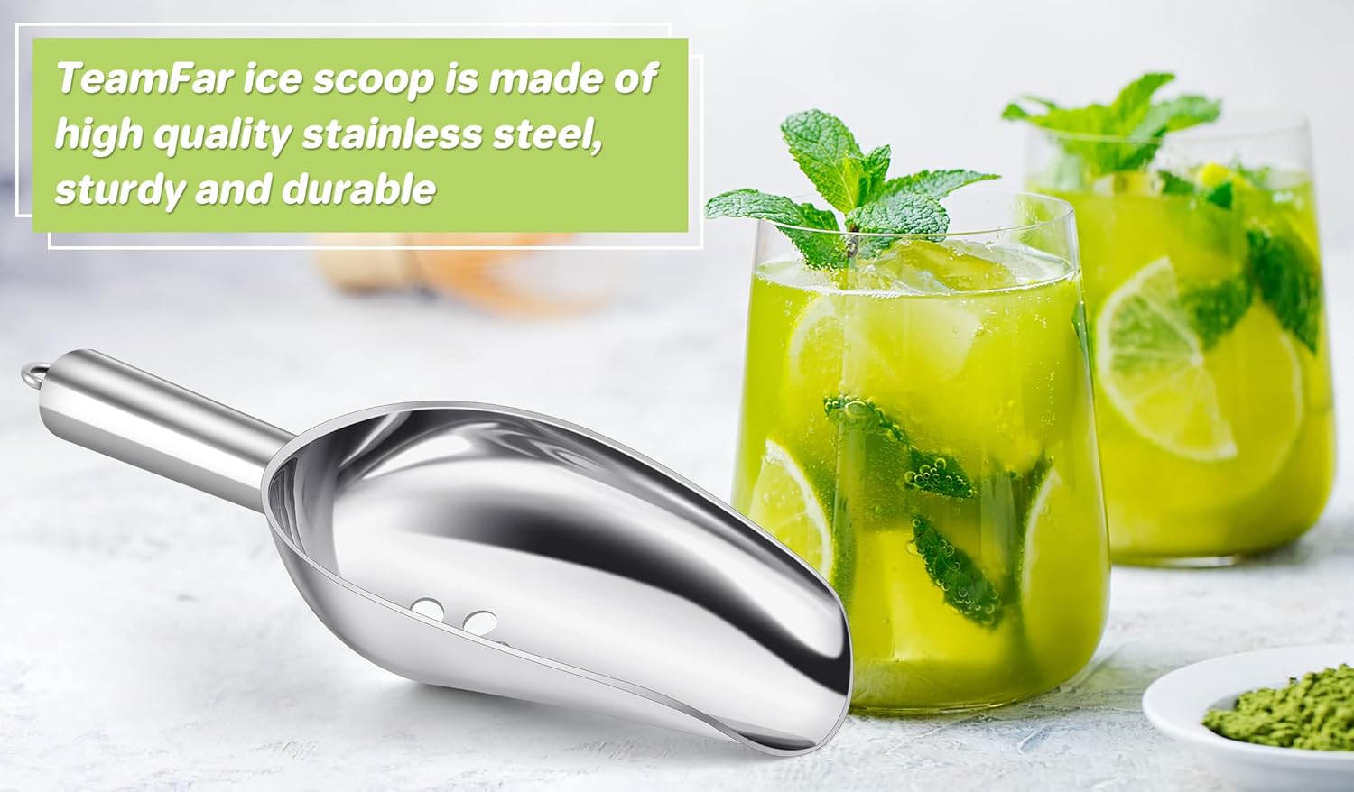 TeamFar 5 oz Ice Scoop with Holes, Stainless Steel Food Scoop Shovel with Drain Holes for Kitchen Bar Party Wedding, Healthy & Heavy Duty, Sturdy Handle & Mirror Finish, Dishwasher Safe: Home & Kitchen
