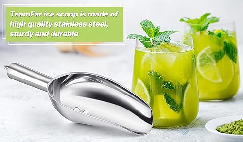 Miniatura 4 de TeamFar Cuchara de hielo de 5 onzas con agujeros, pala de acero inoxidable para alimentos con agujeros de drenaje para cocina, bar, fiesta, boda,