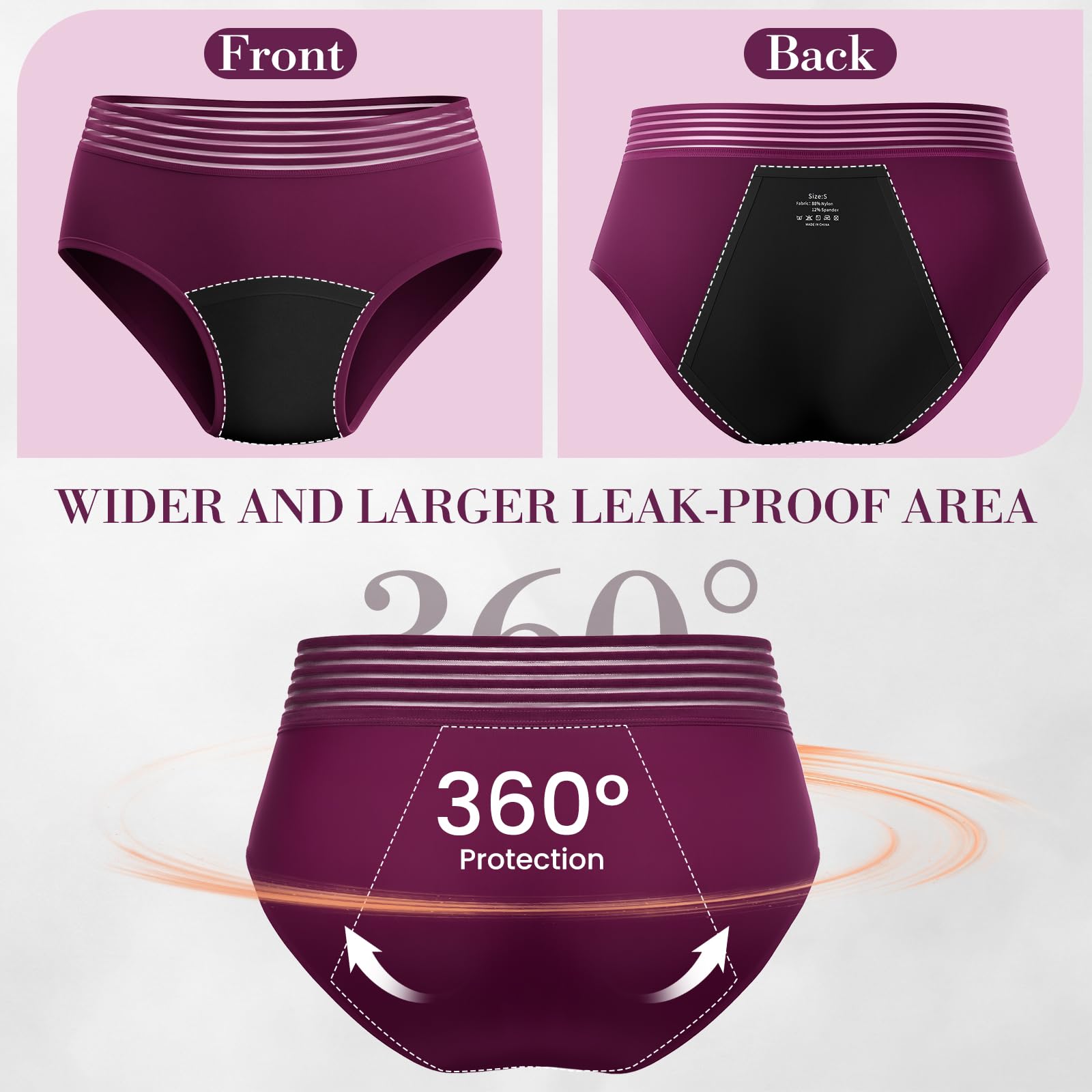 Pack de 4 Bragas Incontinencia Mujer 60-80ml, Ropa Interior Menstrual (XL)